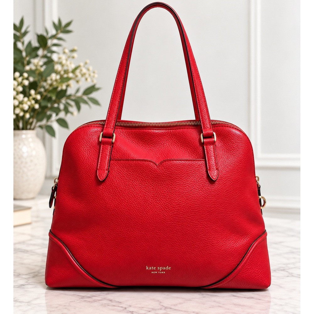 Kate Spade Carolyn Shoulder Bag Red Pebbled Leather Spade Lock Tote Purse EUC